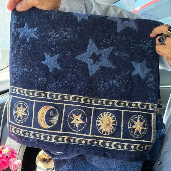 Vintage 3piece home trends bath and hand towels  Navy Star Pattern sun moon Y2K - Picture 11 of 13